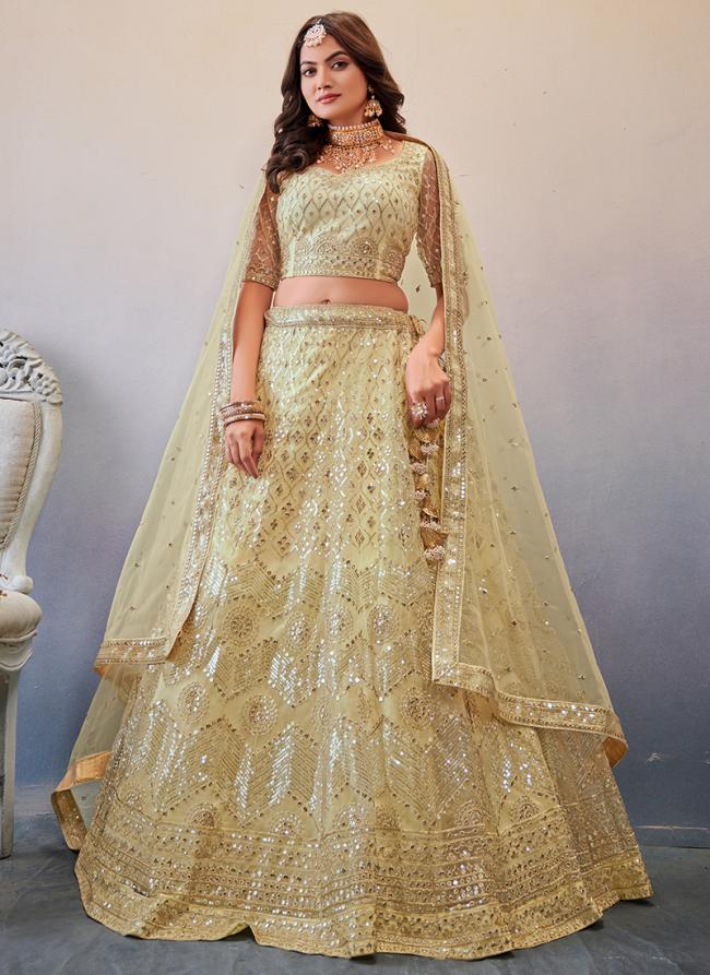 Premium Butterfly Net Cream Bridal Wear Embroidery Work Lehenga Choli